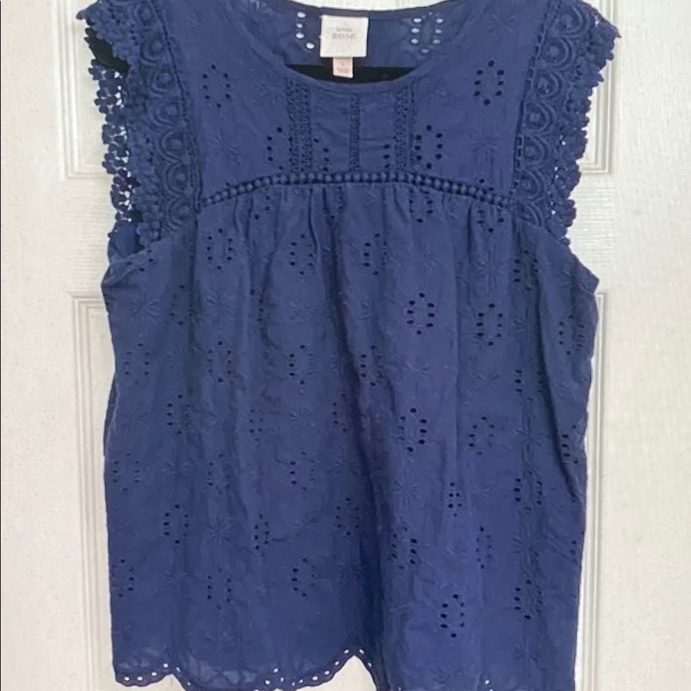 Knox Rose Navy Eyelet Lace Blouse